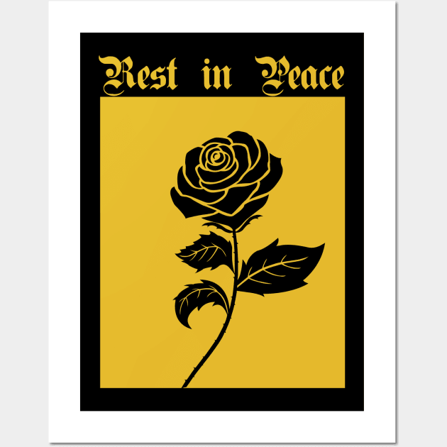 Black Rose T-shirt " Rest in Peace " Wall Art by SweetDream